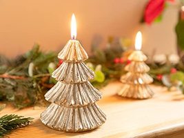 LaModaHome Christmas Glossy Decorative Candle 9x9x12 cm Gold New Year Special Se - £22.94 GBP