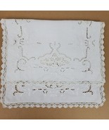 Vintage Crochet Embroidery w/ Cutouts Dresser Doily Approx 17x11 Inch Iv... - $9.95