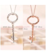 925 Sterling Silver / Rose Gold Rose™  Regal Key Necklace With Key Pendant  - £20.93 GBP+