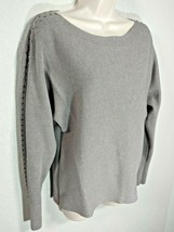 Liquid By SIONI Gray Beige Dolman Sleeve Sweater Stud Accent Long Sleeve... - $19.99