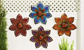 Flower Wall Plaques Set of 4 Painted Glass and Iron Multicolor 18" Diameter image 2