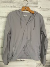 Hurley Windbreaker Jacket Women&#39;s Medium Gray Full Zip Hoodie Drawstring - £7.42 GBP