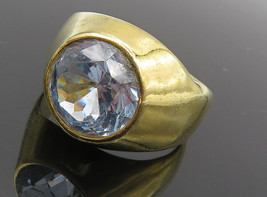 925 Sterling Silver - Blue Topaz Gold Plated Dome Cocktail Ring Sz 9.5 - RG8926 - £38.59 GBP