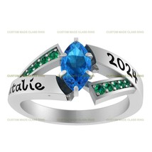 Chante Women&#39;s Marquise Birthstone Class Ring - Personalized Sterling Silver - £97.13 GBP