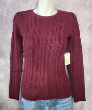 St Johns Bay Classic Cable Knit Sweater Womens Size Small Deep Ruby Crew... - $374.72 MXN