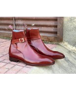 Men&#39;s Elegant Handmade Burgundy Leather Jodhpur Strap Boots, Men Ankle B... - £139.80 GBP