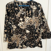 Chicos Additions Jacket Women 2 L 12 White Black Brown Abstract Print 3/... - £11.90 GBP