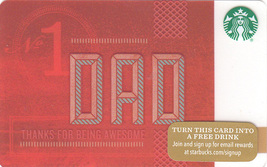 Starbucks 2015 #1 Dad Thanks For Being Awesome Gift Card New No Value - £2.39 GBP