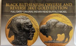 1930&#39;s Black Ruthenium Obverse &amp; Reverse 24KT Gold Edtn Indian Head Buffalo Nick - £12.74 GBP