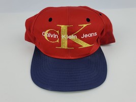 Vintage 1990&#39;s Calvin Klein Red Gold thread embroidered Snap back hat (spot side - £18.82 GBP