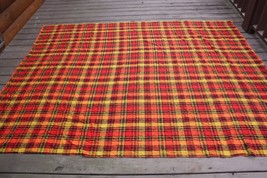 Vtg Cannon Red Orange Black Plaid Woven Blanket 78x98 Fine Quality - £48.59 GBP