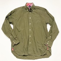 Tommy Hilfiger Shirt Mens Medium Green Cotton Logo Button Down Flip Cuff... - $9.51