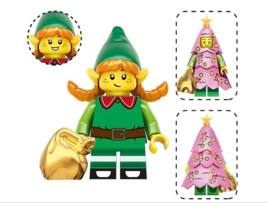 Building Custom Girl Santa Elf with Pink Christmas Tree Minifigure  - $7.99