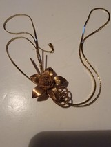 Vtg Gold Tone Mesh Flower Pendant Bola Chain Necklace Long Adjustable Vi... - £19.35 GBP