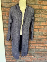 Duster Sweater XS Open Hooded Cardigan Blue Black Stretch Jacket Pockets - $2.85