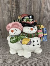 Vintage FITZ AND FLOYED Snowman Family With Christmas Presents Cookie Ja... - £22.58 GBP