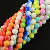 Bead Lot 10 strand 8mm round Two-Color Baking Painted Glass Beads mixed ... - $11.88