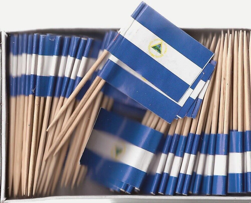 Box of 100 Nicaragua Toothpick Flags, 100 Small Mini Flag Cupcake Picks - $7.90