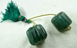Natural Emerald Carved Gemstone Bead Pair 13mm 36 Ct Pair Earring Hanging Design - £495.89 GBP