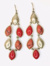 Liz Claiborne Gold Tone Faux Coral Reddish Orange Dangle Earrings - £6.93 GBP