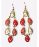 Liz Claiborne Gold Tone Faux Coral Reddish Orange Dangle Earrings - $9.00