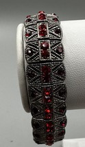 Bracelets SilverTone Red Rhinestones Tennis Type Stretch Filigree 7&quot; Wrist - £5.52 GBP