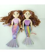 Lot of 2 AURORA Sea Sparkles Ocean Mermaid Plush Brown Hair 10&quot; Shiny Ra... - $22.76