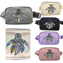 HZ-4344 Feather Embroidered Nylon Fanny Pack Belt Bag - £23.17 GBP