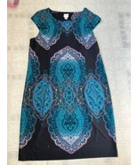 Chico’s Colorful Sheath Dress Sz 4 XL Black Cap Sleeve Princess Seams Sh... - $33.40