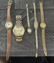 Lot of 5 Gold Tone Women&#39;s Watches Citizen Pulsar Guess Estate Finds EG - $21.78