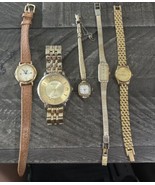 Lot of 5 Gold Tone Women&#39;s Watches Citizen Pulsar Guess Estate Finds EG - $21.78