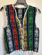 VTG HIPPIE Vest Sz S/M  Multi Color Hand-stitched Knitted Fringe Tribal ... - £45.37 GBP