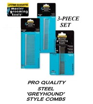 Master Grooming Tools Greyhound Style 3 pc PRO SET COMB Steel Kit Pet Dog Cat - £35.17 GBP