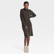 Women&#39;S Turtleneck Long Sleeve Cozy Sweater Dress - Brown S - £16.57 GBP