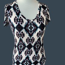 Mudd Ladies Ss Scoop Neck Lightweight Top Tee Tunic Shirt Abstract Euc Xs - £13.56 GBP