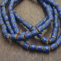 Vintage Old Blue Chevron beads Old African9*10mm Glass Beads Necklace - $58.04 CAD