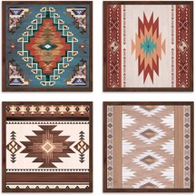 Aztec Room Decor Set of 4 - Farmhouse Western Wall Decor with Aztec Patterns, Ge - £33.05 GBP