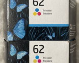 HP 62 Tri-Color Ink Cartridge Twin Pack 2 x C2P06AN Genuine OEM Sealed F... - $37.98