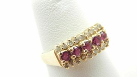 1.50Ct Round Cut Red Ruby &amp; Diamond Engagement Ring Band 14k Yellow Gold Finish - £65.01 GBP