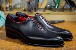 Handmade Men&#39;s Black Cowhide Genuine Leather Oxford Whole Cut Dress Formal Shoes - £102.86 GBP+