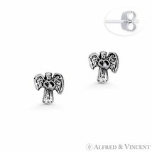 Cherub Angel Christian Charm Stud Earrings Oxidized .925 Sterling Silver Studs - £11.54 GBP