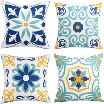 Outdoor Waterproof Throw Pillow Covers Set of 4 Floral Printed and Boho Farmhous - £20.04 GBP