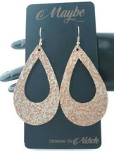 Genuine Leather Open Oval Earrings Maybe By Nicole Designs Brown Gold Dangle - £11.59 GBP