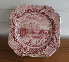 Johnson Bros 7.5&quot; Square Salad Plate Vintage Historical America Pink Chinaware - £23.58 GBP