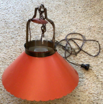 Vtg Orange Metal Hanging Hurricane Ceiling Light Steampunk Industrial ~815A - £56.92 GBP