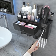 3 Cups Toothbrush Holder Wall Mounted with Toothpaste Dispenser Bathroom Set - £34.62 GBP