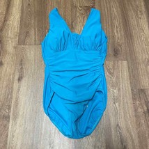 Lands End Womens Solid Teal Blue One Piece Slimming Swim Suit Size 10D Ruched - £25.12 GBP