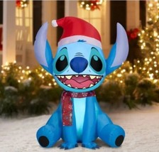 Disney Stitch With Scarf &amp; Santa Hat Holiday Christmas Airblown Inflatab... - £43.83 GBP