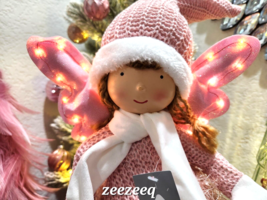 Christmas Pastel Pink LIGHT UP Angel Girl Doll Shelf Sitter Mantel Decor 26&quot; - £39.46 GBP