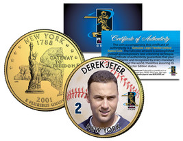 DEREK JETER Colorized New York State Quarter U.S. 24K Gold Plated Coin Y... - £6.80 GBP